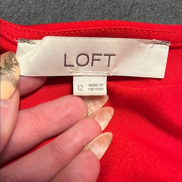 LOFT Red Fit and‎ Flare Mini Dress with Scoop Neck and Cap Sleeves for Cocktail - Picture 3 of 5